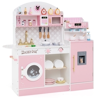 Wooden Kitchen Playset with Clock and Microwave-Pink