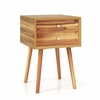 Wooden Nightstand with 2 Storage Drawers and Rubber Wood Legs-Natural