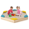 Wooden Sandbox with 6 Built-in Fan-shaped Seats and Bottomless Structure