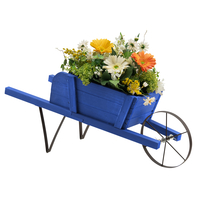 Wooden Wagon Planter Stand Wheelbarrow Flower Cart Garden Decoration-Blue
