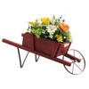 Wooden Wagon Planter Stand Wheelbarrow Flower Cart Garden Decoration-Red