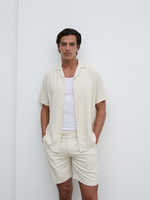 Elijah Short Sleeve Linen Shirt - Oatmeal,  XL