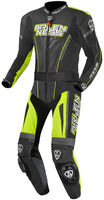 Arlen Ness Edge Two Piece Motorcycle Leather Suit,  black-grey-yellow,  Size 54 for Men
