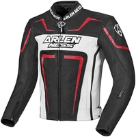 Arlen Ness Motegi Motorcycle Leatherjacket,  black-white-red,  Size 60,  black-white-red,  Size 60