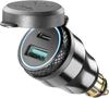 Interphone USB-A and USB-C 12V Adapter with DIN Plug,  black