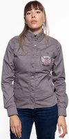 Queen Kerosin Wild & Free Adventure Ladies Shirt,  grey,  Size 2XL for Women