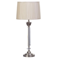 1 Light Glass and Brass Table Lamp with Natural Pleated Shade - Antique Brass