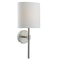1 Light Modern Wall Light with White Fabric Shade - Satin Chrome