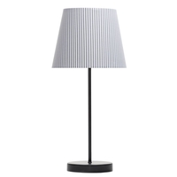 1 Light Round Base Table Lamp with Grey & White Striped Shade - Black
