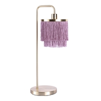 1 Light Table Light with Pink Tiered Fringed Shade - Satin Brass
