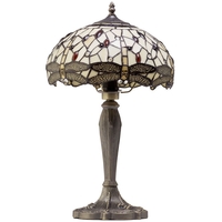 1 Light Tiffany Style Table Lamp with Multi Coloured Glass Shade - Antique Brass