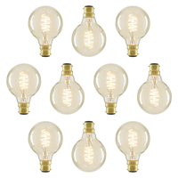 10 Pack of Vintage Globe Filament 40 Watt B22 Bayonet Cap Light Bulb - Clear