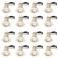 16 Pack of Fixed Fire Rated Cast Recessed GU10 Downlight with LED Bulbs - Brushed Brass