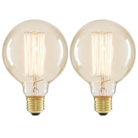 2 Pack of 40 Watt Vintage Light Bulb - Globe E27 Edison Screw Squirrel Cage - Clear