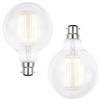 2 Pack of 6W LED BC B22 Vintage Filament Large Globe Bulb - Clear