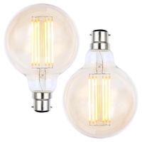 2 Pack of 6W LED BC B22 Vintage Filament Large Globe Bulb - Tinted