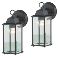 2 Pack of Colone Outdoor Lantern Bevelled Glass Wall Light Lantern - Black