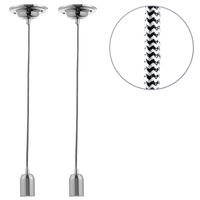 2 Pack of Decorative Twisted Braided Cable Nickel Light Fittings - Herringbone Black & White