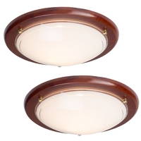 2 Pack of Fergie 1 Light Flush Ceiling Light - Dark Wood & Opal Glass