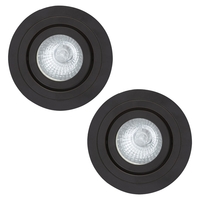 2 Pack of IP65 Rated GU10 Tiltable Circular Downlighter - Matte Black