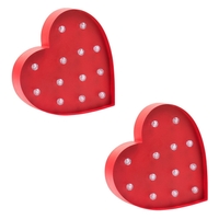 2 Pack of Novelty Heart Shaped Table or Wall Light - Red