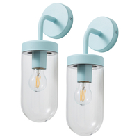 2 Pack of Reeth Outdoor Industrial Style Curved Arm Wall Light - Pale Blue