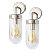 2 Pack of Reeth Outdoor Industrial Style Curved Arm Wall Light - Polished Steel