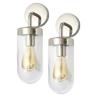 2 Pack of Reeth Outdoor Industrial Style Curved Arm Wall Light - Polished Steel