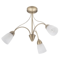 3 Light Folded Arms Semi Flush Ceiling Light - Antique Brass