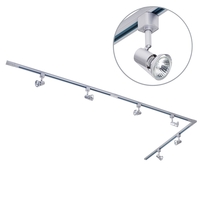3 Metre L Long Shape Track Light Kit with 6 Harlem Heads and Halogen Bulbs - Silver