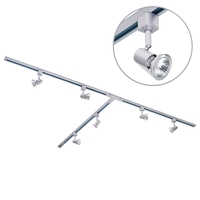 3 Metre T Shape Track Light Kit with 6 Harlem Heads and LED Bulbs - Silver