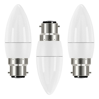 3 Pack of 5.9 Watt LED B22 Bayonet Cap Candle Light Bulbs - Cool White