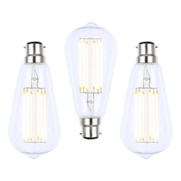 3 Pack of 6W LED BC B22 Vintage Filament Teardrop Bulb - Clear