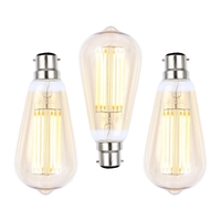 3 Pack of 6W LED BC B22 Vintage Filament Teardrop Bulb Tinted