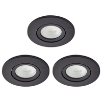 3 Pack of Adjustable LED Fire Rated IP65 Recessed Downlights - Satin Black