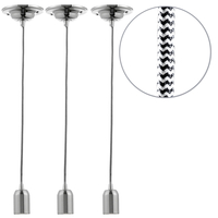 3 Pack of Decorative Twisted Braided Cable Nickel Light Fittings - Herringbone Black & White