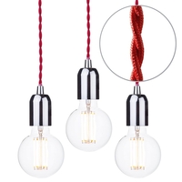 3 Pack of Red Braided Cable Kit with Clear 6 Watt LED Filament Globe Light Bulb - Nickel