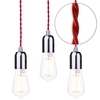 3 Pack of Red Braided Cable Kit with Clear 6 Watt LED Filament Teardrop Light Bulb - Nickel