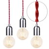 3 Pack of Red Braided Cable Kit with Gold Tint 4 Watt LED Filament Globe Light Bulb - Nickel