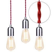 3 Pack of Red Braided Cable Kit with Gold Tint 6 Watt LED Filament Teardrop Light Bulb - Nickel