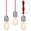 3 Pack of Red Braided Cable Kit with Gold Tint 6 Watt LED Filament Teardrop Light Bulb - Nickel