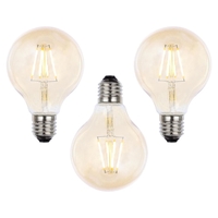 3 Pack of Vintage Filament 4 Watt Globe E27 Edison Screw LED Light Bulb - Gold Tint