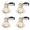 4 Pack of Fixed Fire Rated Cast Recessed GU10 Downlight with LED Bulbs - Brushed Brass