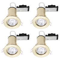 4 Pack of Fixed Fire Rated Cast Recessed GU10 Downlight with LED Bulbs - Brushed Brass