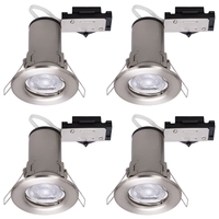 4 Pack of Fixed Fire Rated Downlighters with LED Bulbs - Brushed Chrome
