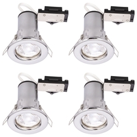 4 Pack of Fixed Fire Rated Downlighters with LED Bulbs - Chrome