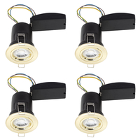 4 Pack of Fixed Recessed GU10 Fire Rated Downlight with LED Bulbs - Brushed Brass