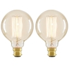 40 Watt Vintage Light Bulb - Globe B22 Bayonet Cap Squirrel Cage - Clear - 2 Pack