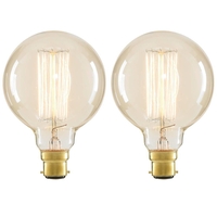 40 Watt Vintage Light Bulb - Globe B22 Bayonet Cap Squirrel Cage - Clear - 2 Pack