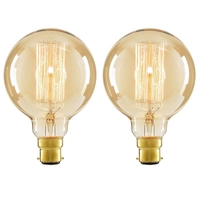 40 Watt Vintage Light Bulb - Globe B22 Bayonet Cap Squirrel Cage - Gold Tinted - 2 Pack